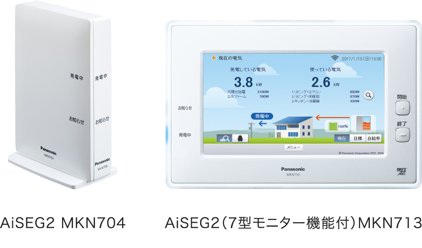 AiSEG2 品番：MKN704とAiSEG2(7型モニター機能付） 品番：MKN713の製品画像です。