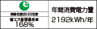 【省エネラベル】目標年度2020年度　省エネ基準達成率168%　年間消費電力量2192kWh/年