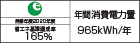 【省エネラベル】目標年度2020年度　省エネ基準達成率165%　年間消費電力量965kWh/年