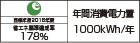 【省エネラベル】目標年度2016年度　省エネ基準達成率178％　年間消費電力量1000kWh/年