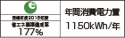 【省エネラベル】目標年度2016年度　省エネ基準達成率177％　年間消費電力量1150kWh/年