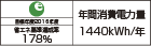 【省エネラベル】目標年度2016年度　省エネ基準達成率178％　年間消費電力量1440kWh/年